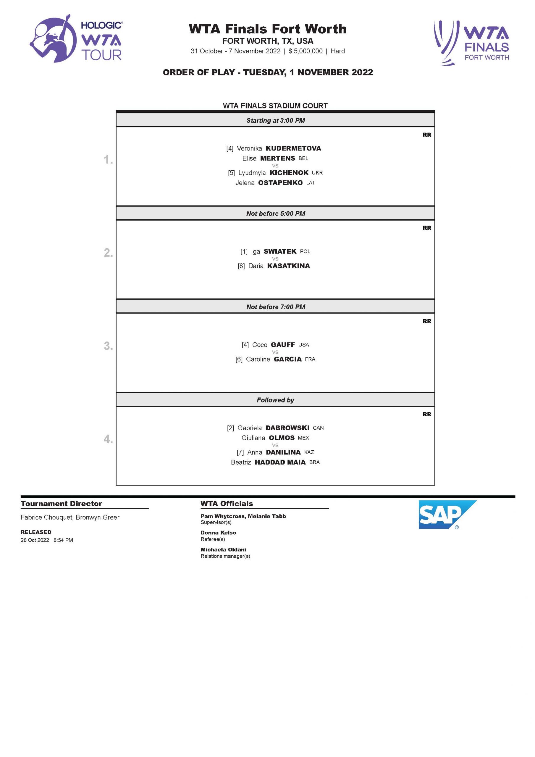 ATP Tour and WTA 2023: Schedule of Play for Wednesday February 22